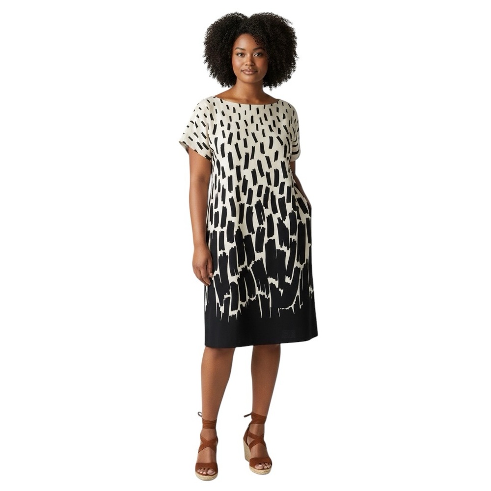 TAHARI ASL Arthur S. Levine Boxy Shift Dress in Black/Cream Design Size 8 - Picture 2 of 8